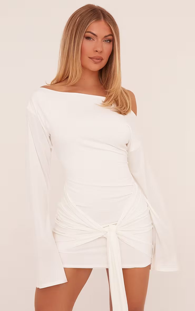 Asymmetric Drape Mini Dress