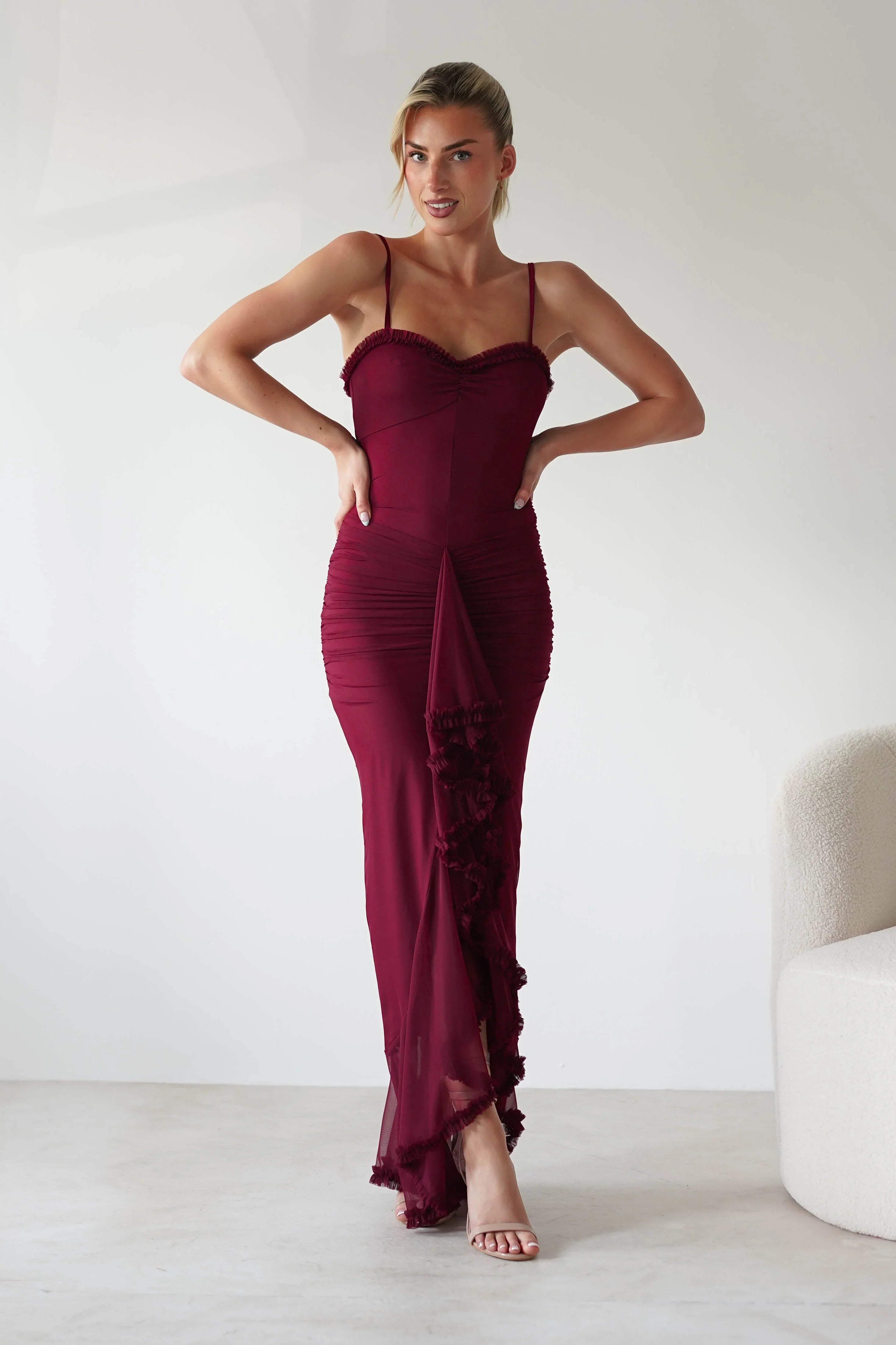 Elara | Ruched Mesh Maxi