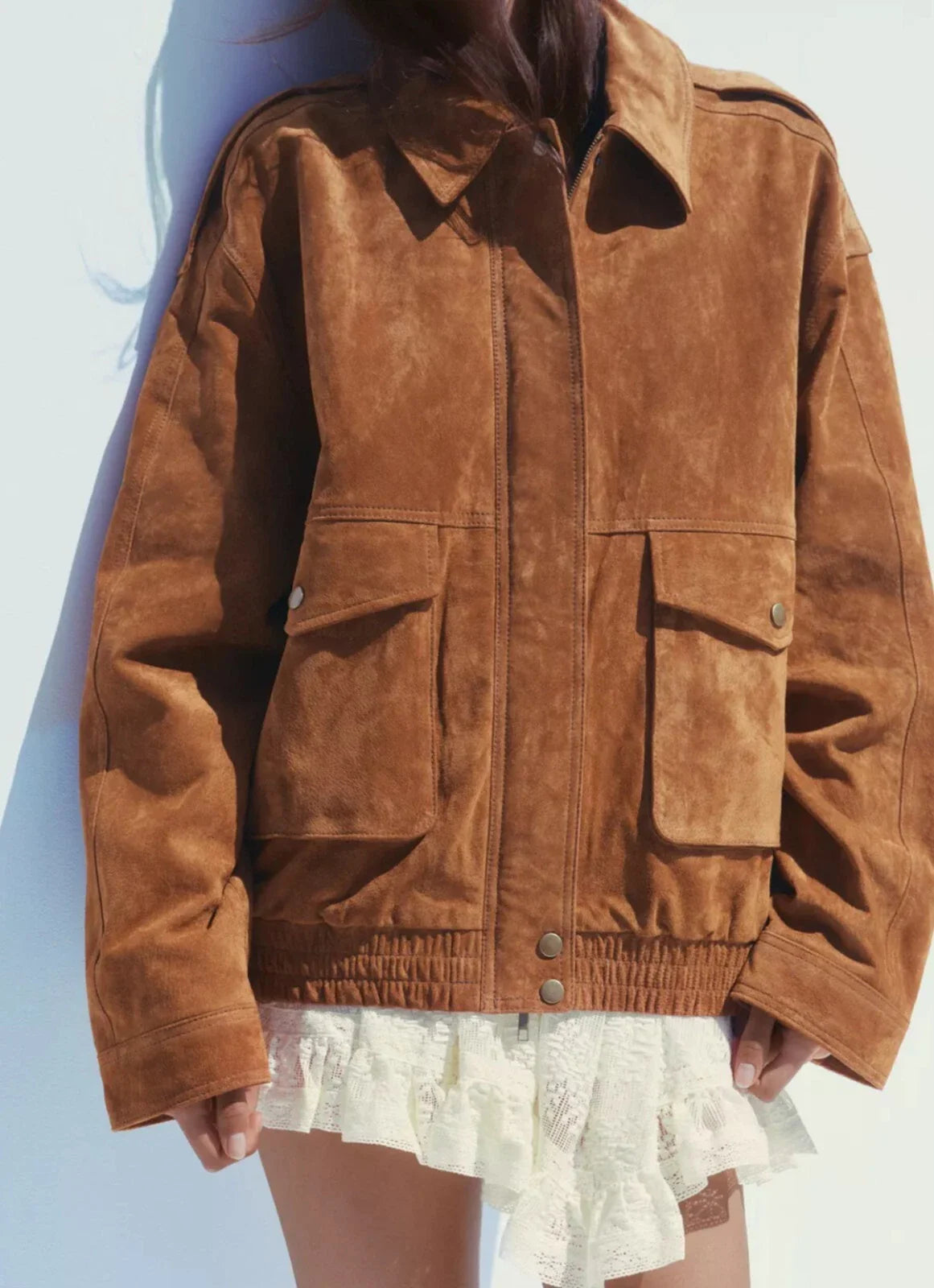 Suede Cargo Bomber | Rania