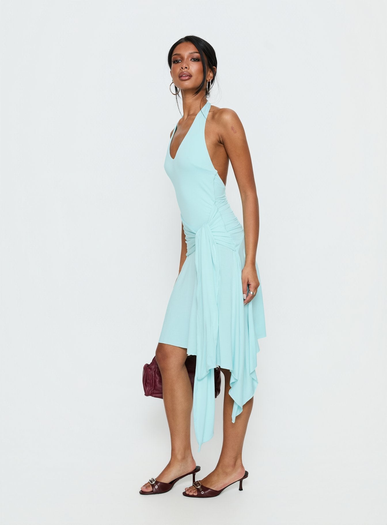 Draped Halter Midi Dress