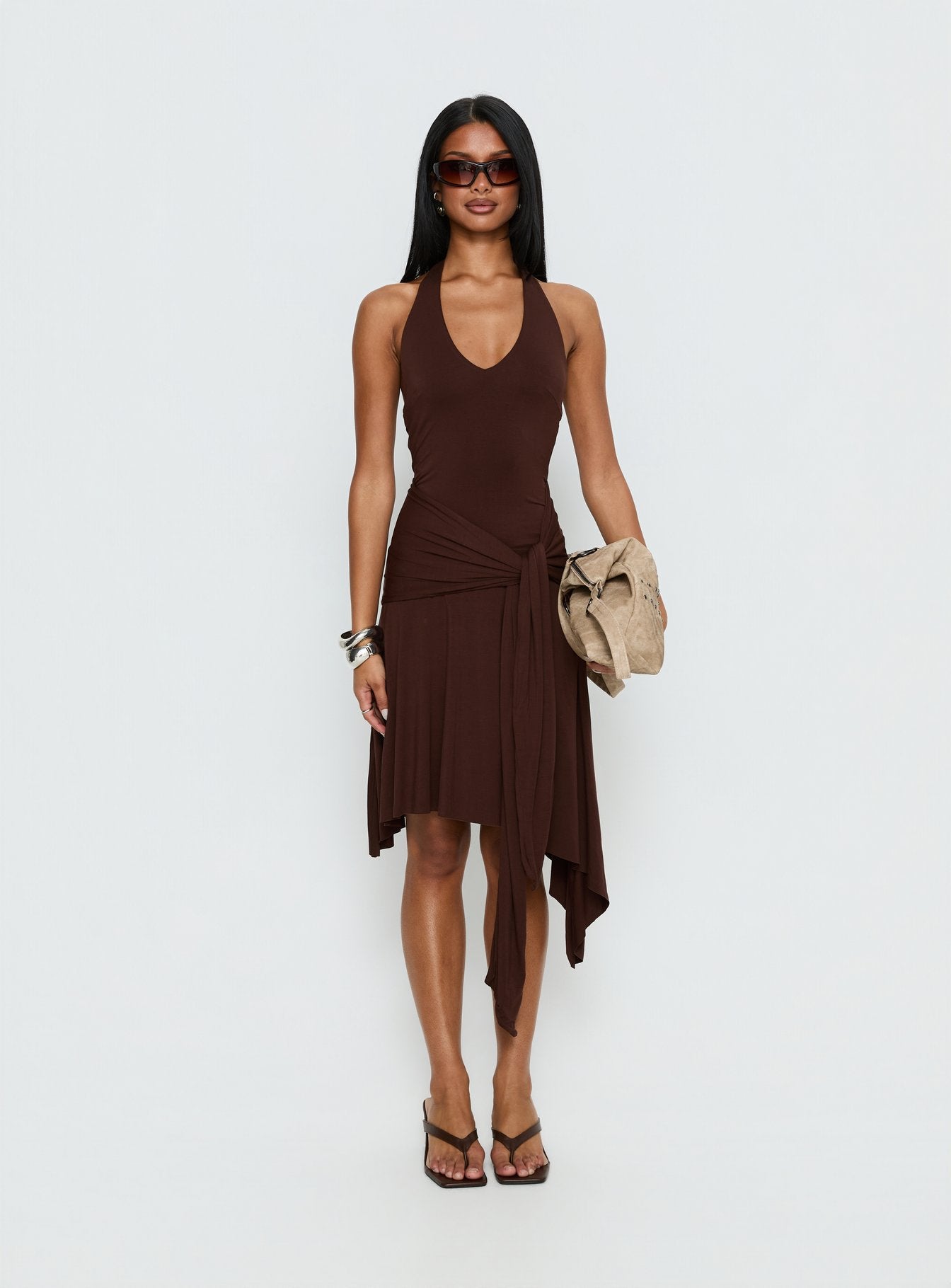 Draped Halter Midi Dress