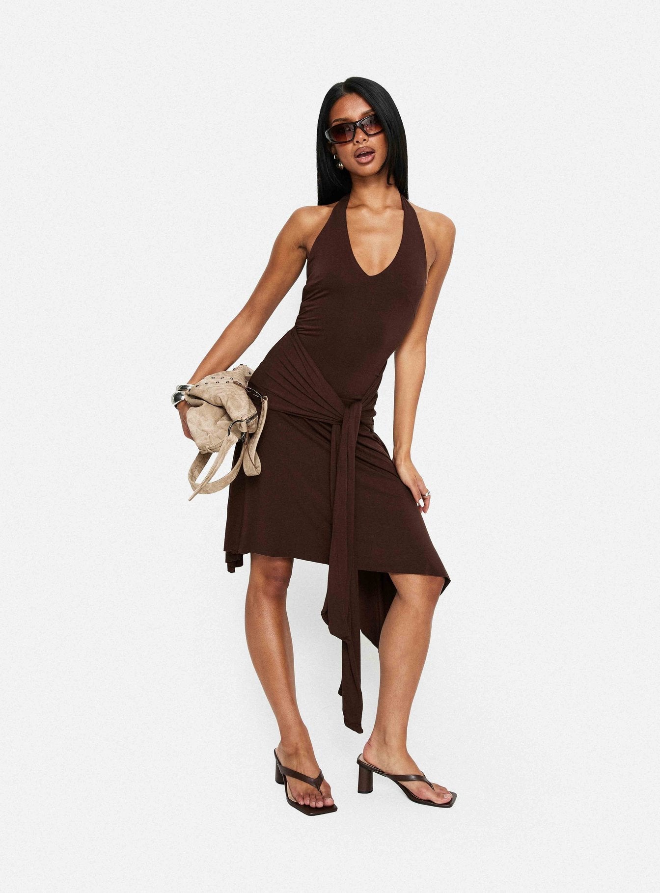 Draped Halter Midi Dress
