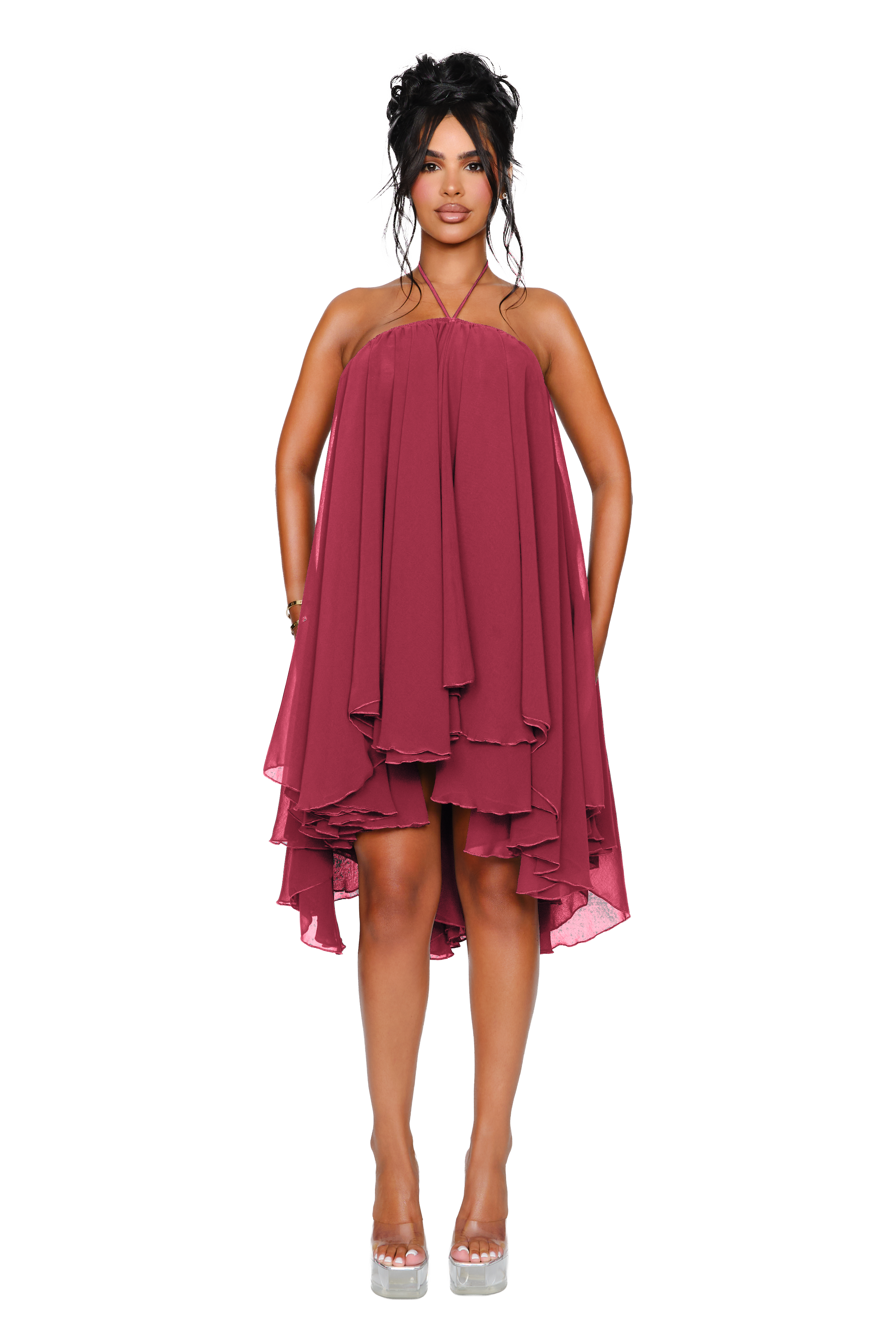 Chiffon Halter Mini Dress