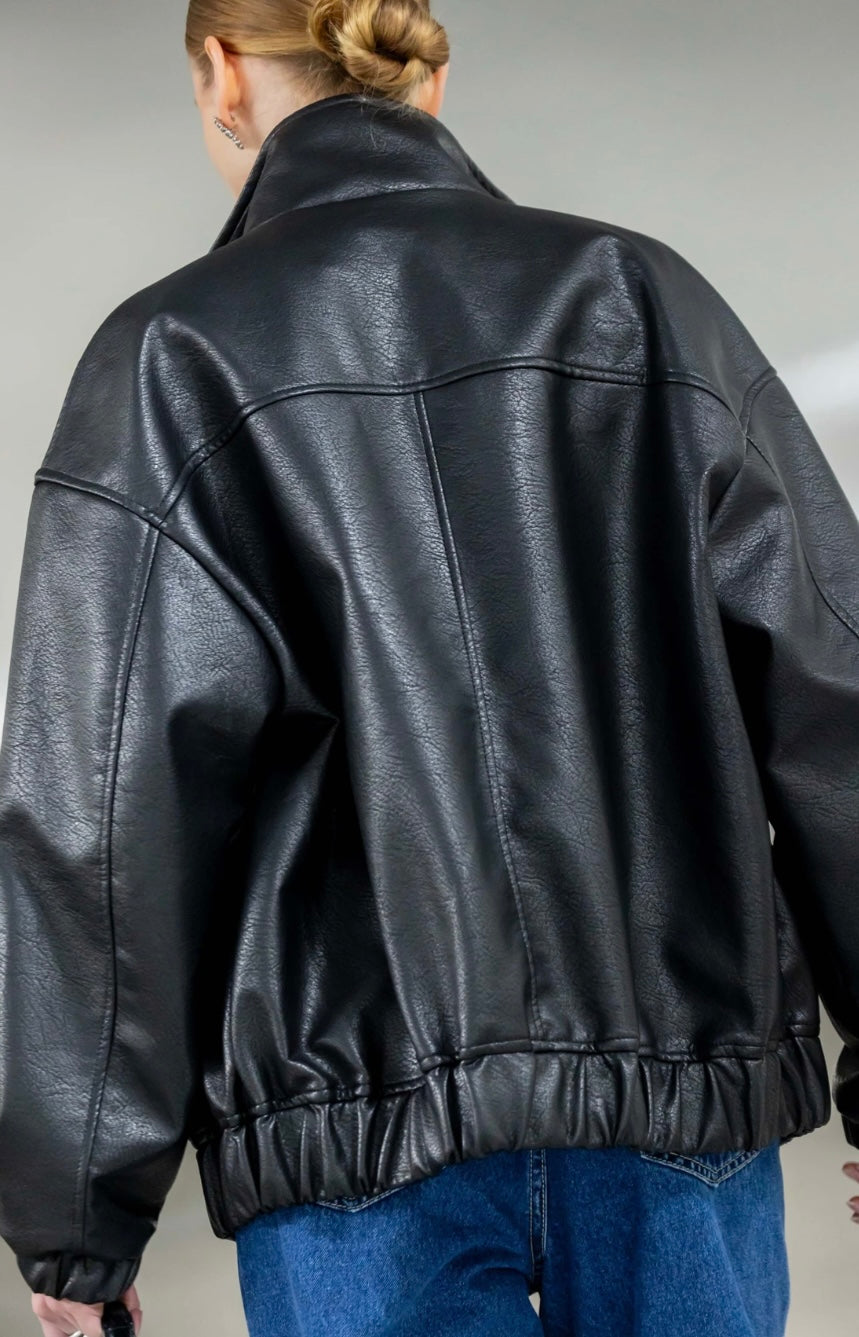 Raven PU Bomber Jacket