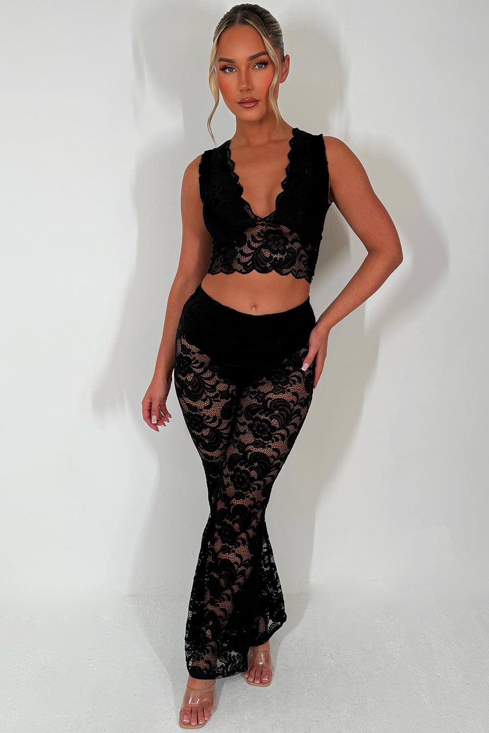 Black Lace Flare Set