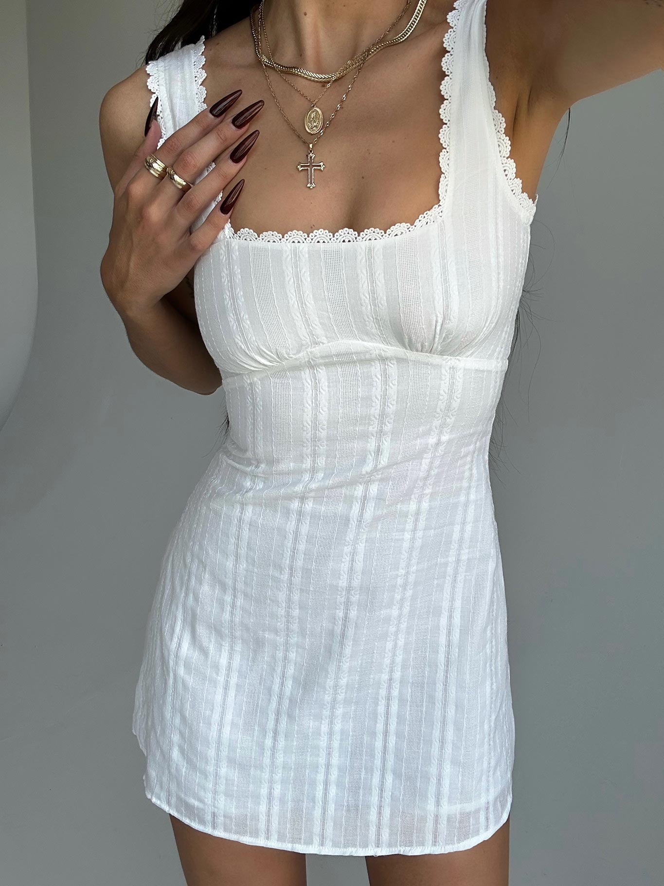 Lace Trim Mini Dress