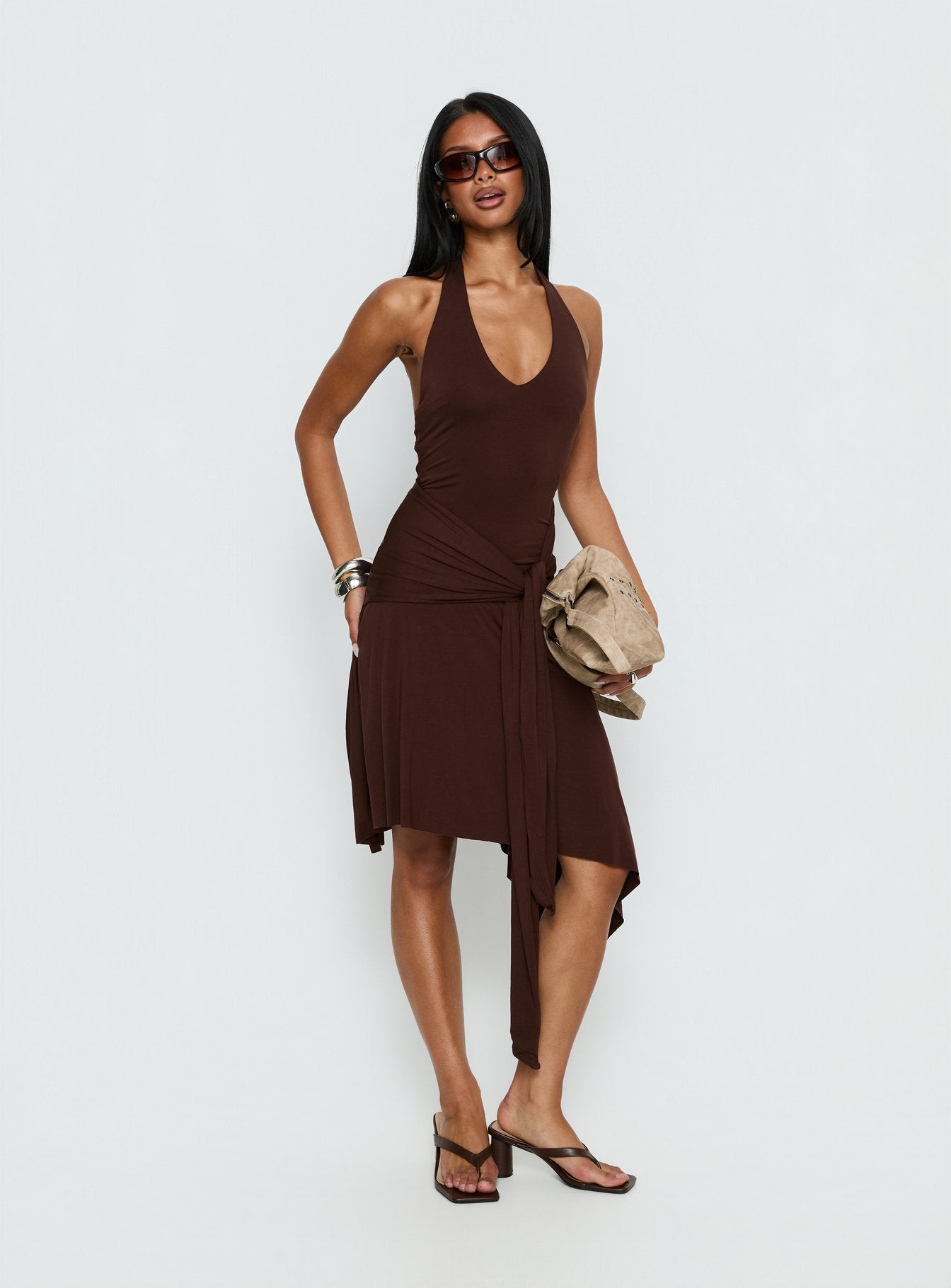 Draped Halter Midi Dress