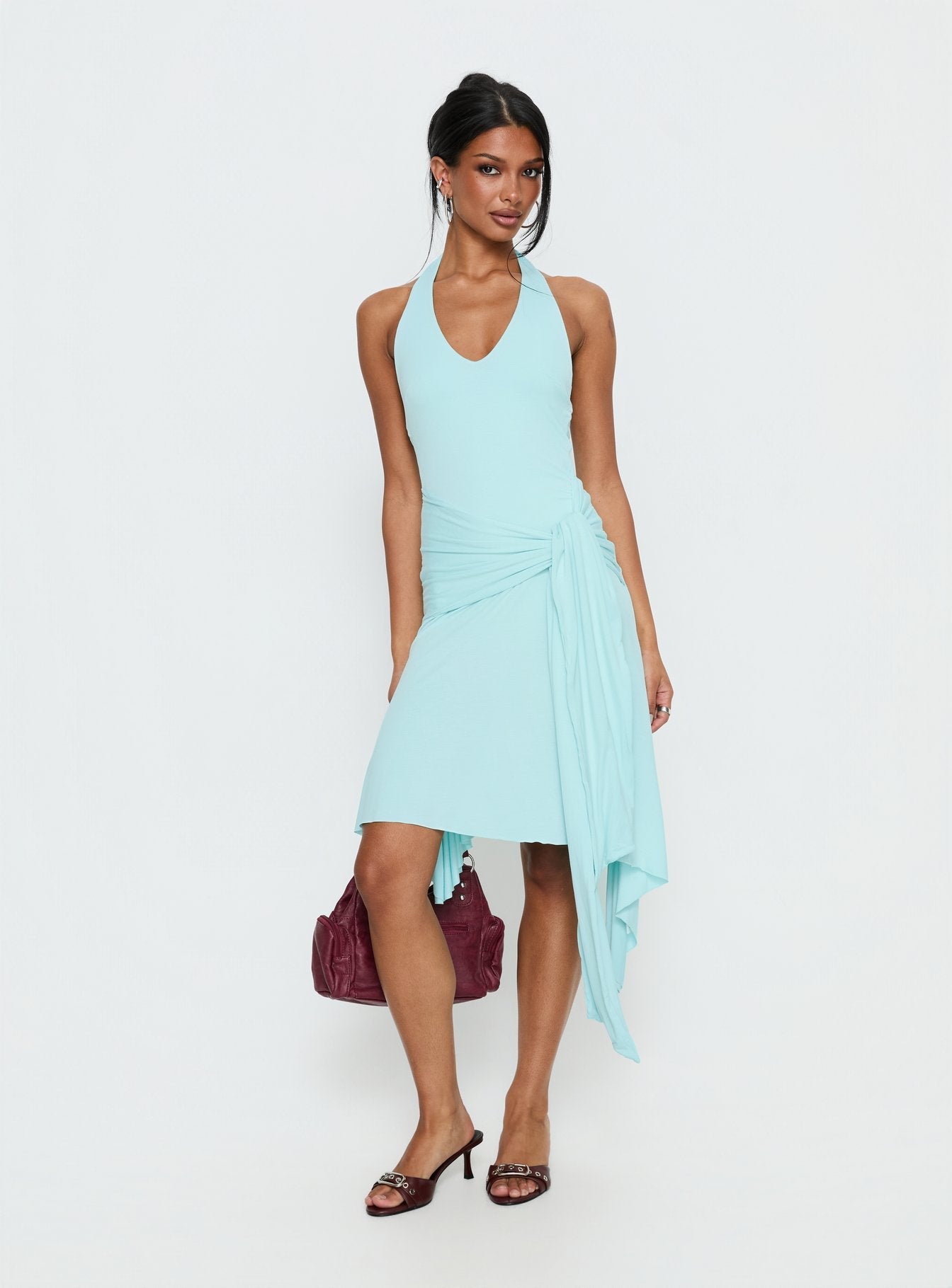 Draped Halter Midi Dress