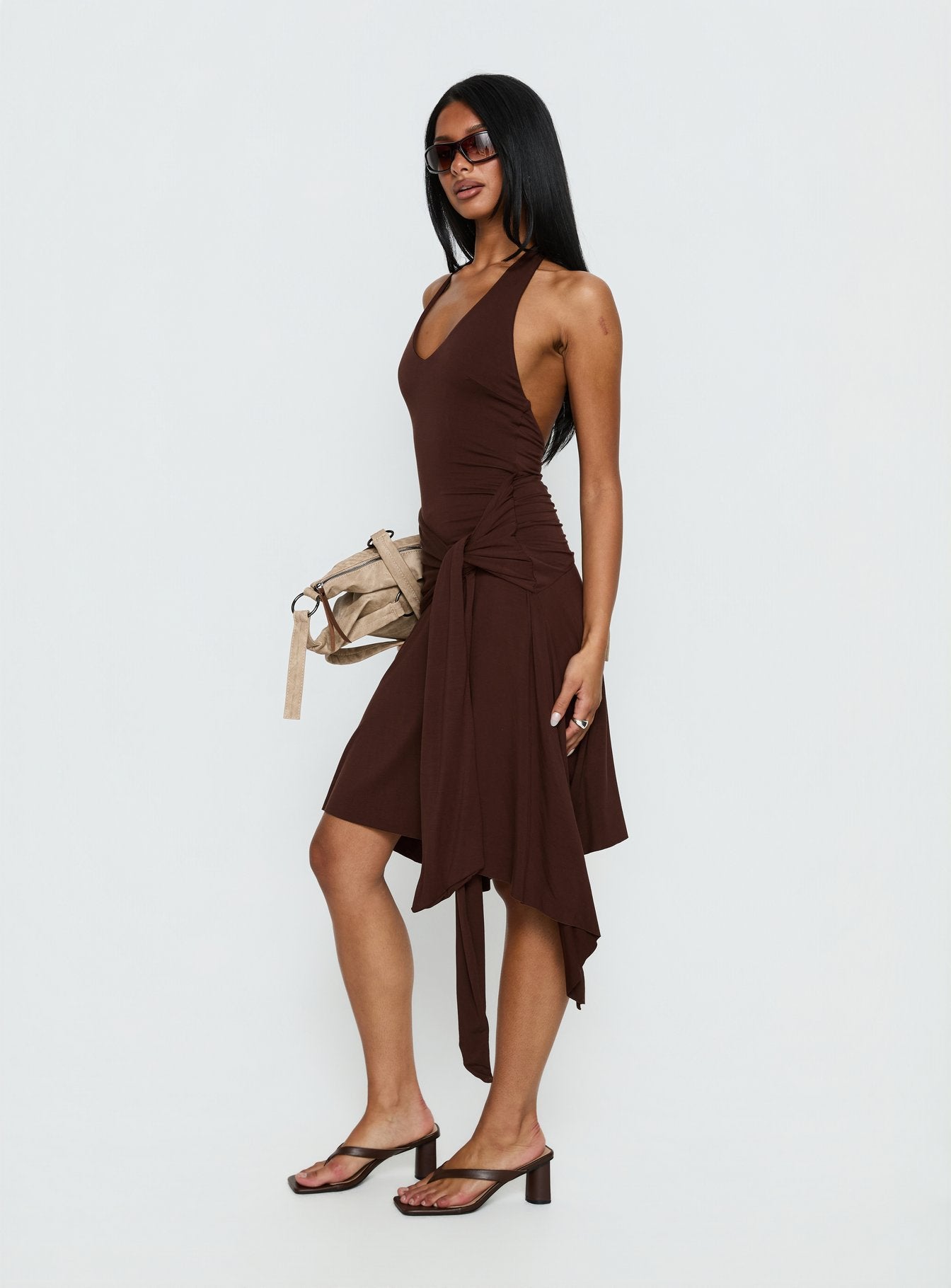 Draped Halter Midi Dress