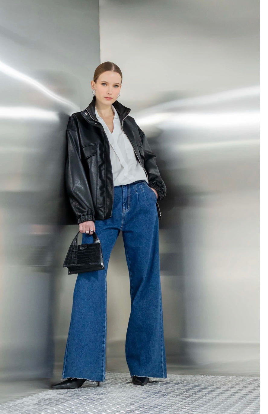 Raven PU Bomber Jacket