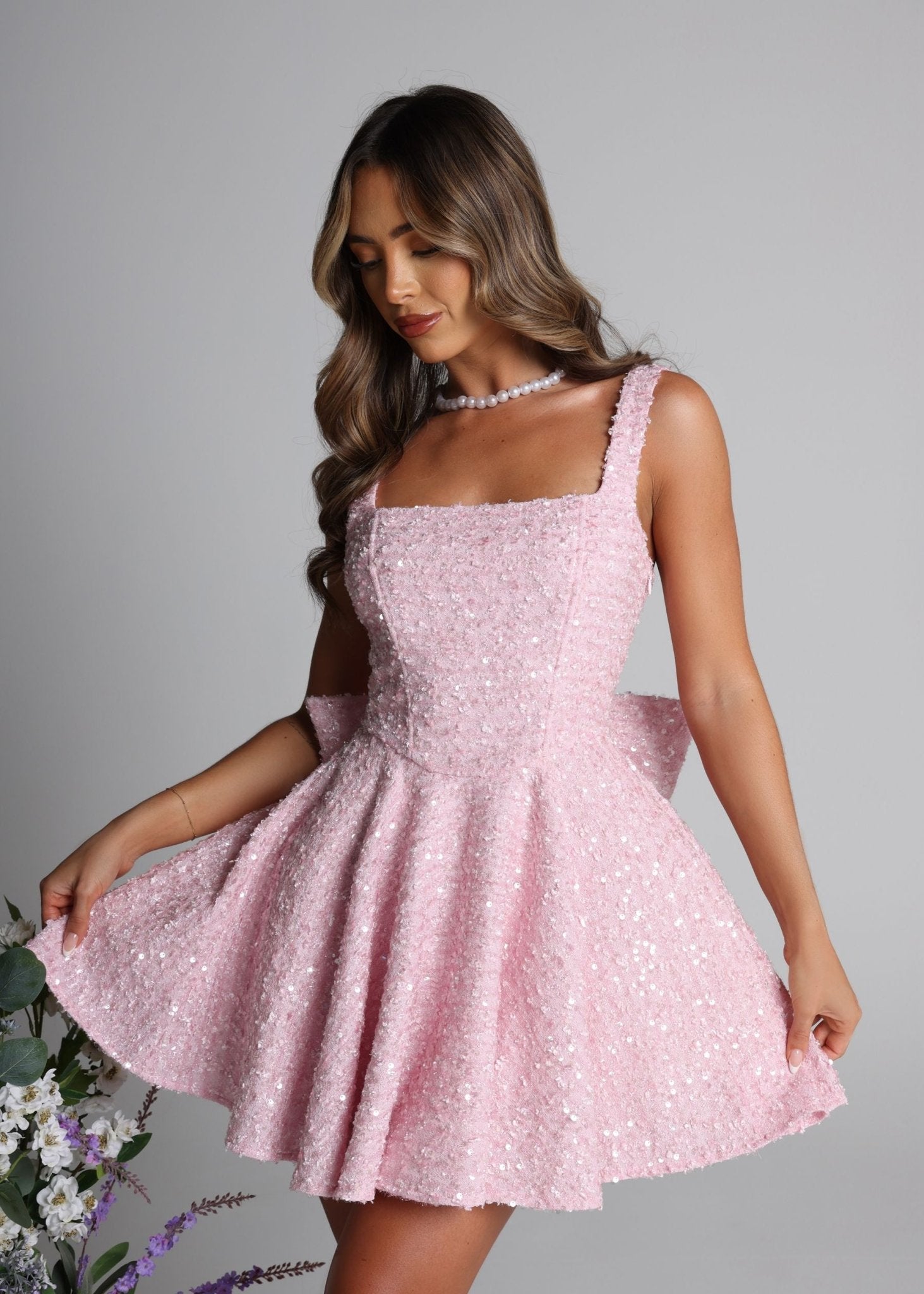 Bow Sequin Mini Dress