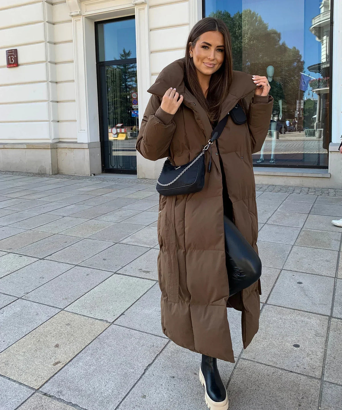Long Belted Puffer Coat