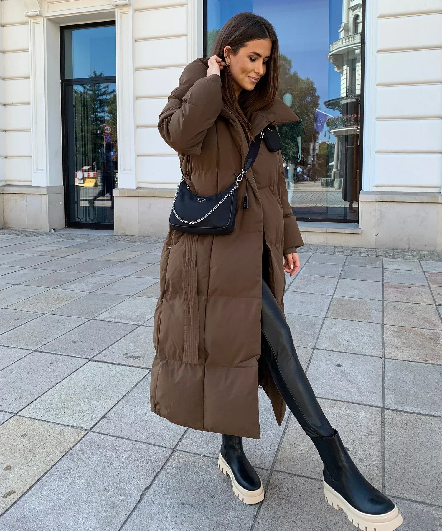 Long Belted Puffer Coat