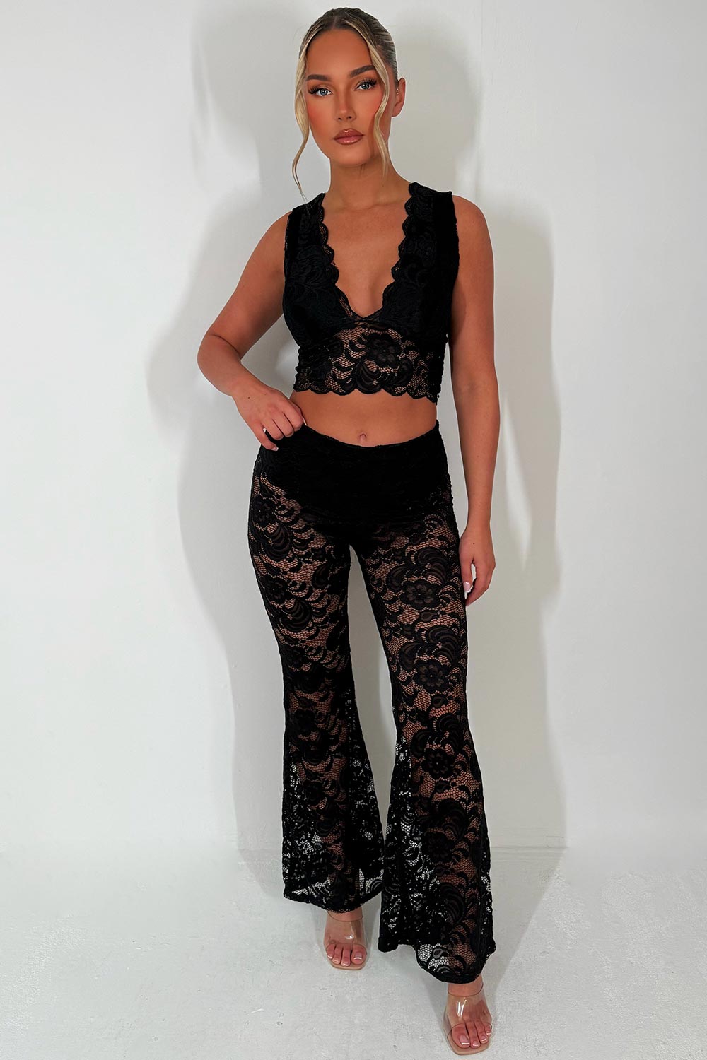 Black Lace Flare Set